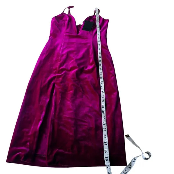NBD‎ NWT Revolve - Shana Dress Magenta Velvet Low Cut Side Slit Women's Small - Image 12