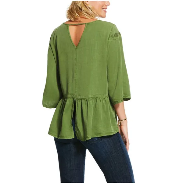 Ariat Audrey Moss Green Peplum Tunic Top size Small - Image 5