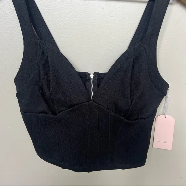 Blashe Los Angeles NWT Black Sleeveless Corset Bustier Crop Top Zipper Medium - Image 3