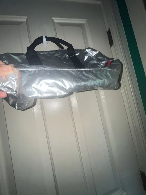 Tommy Hilfiger Silver Metallic Nylon Duffle Barrel Weekender Bag - Image 2