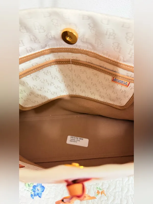 Dooney & Bourke NWOT Canvas Tote Bag with Tan Leather Handles Classic DB Tote - Image 9