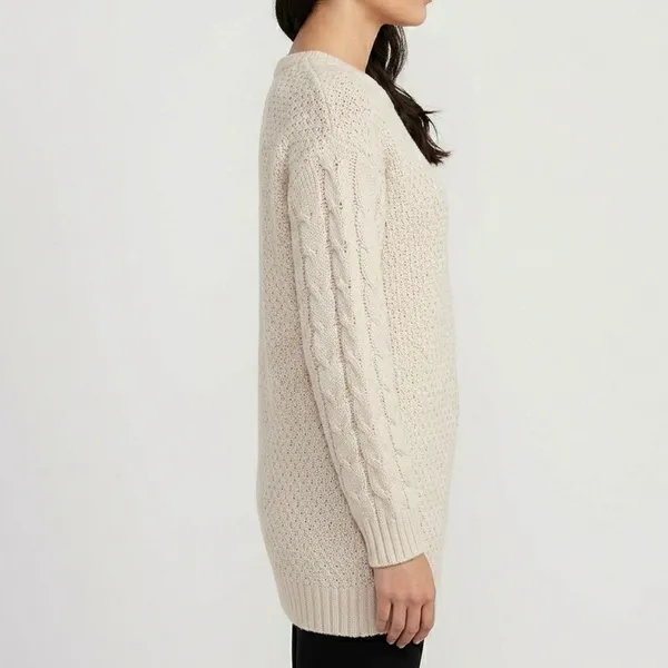 Old Navy Cable Knit Crewneck Tunic Sweater – Cream / Oatmeal (Size M) - Image 3
