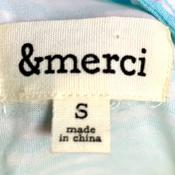 &merci Aqua White Striped Seersucker Tiered Mini Dress S Half Button Puff Sleeve - Image 9