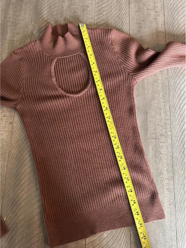 Abercrombie & Fitch Rust Brown Keyhole Mock Neck Ribbed Knit Sweater size XS - Image 9