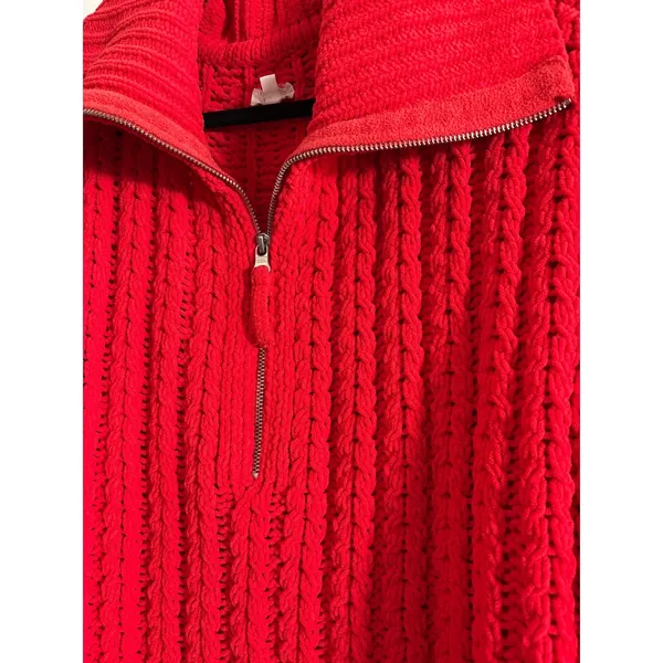 Aerie Red Cable Car Quarter‎ Zip Sweater Medium - Image 6