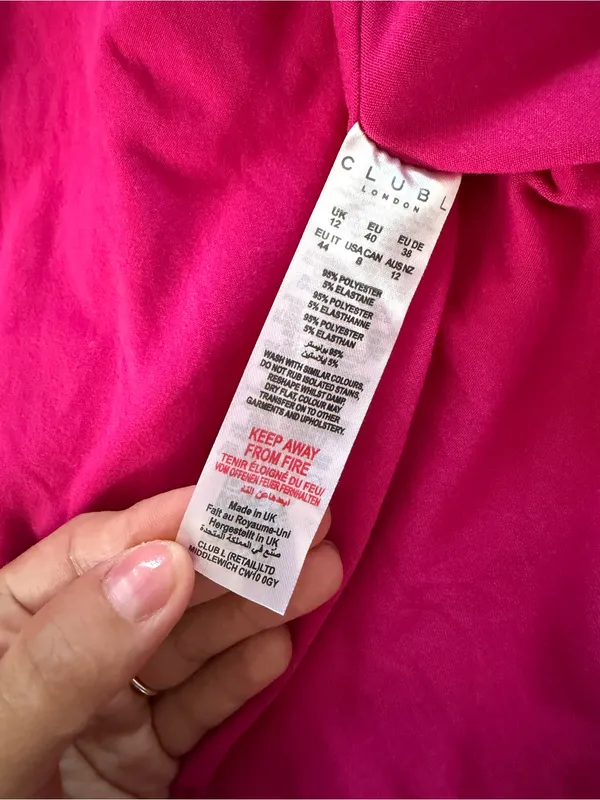Club L London Dress US 8 Hot Pink Cowl Neck Twist Strap Bodycon Midi Stretch - Image 5