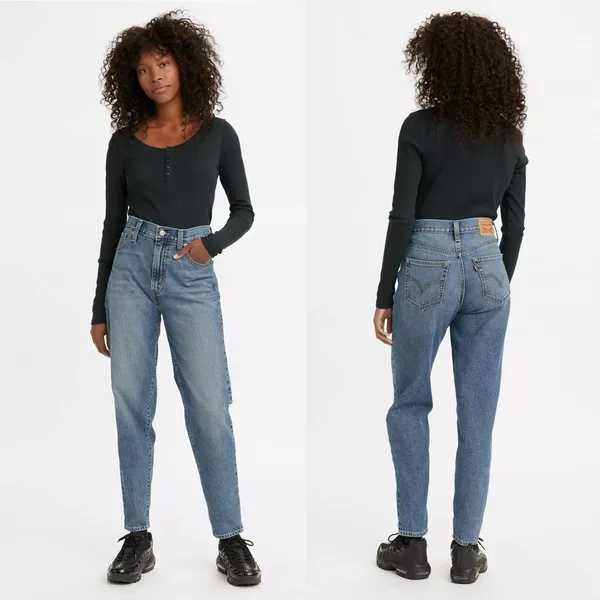 Levi's High Waisted Straight Mom Jeans Style 26986-0010 Eco Blue Size 30 Rigid - Image 16