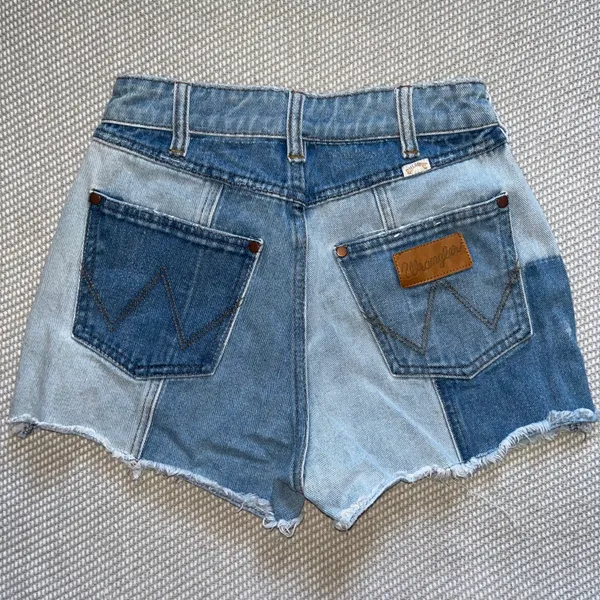 Wrangler Billabong X Denim Patchwork Colorblock Shorts Sz 25 High Waist Cut Off - Image 2