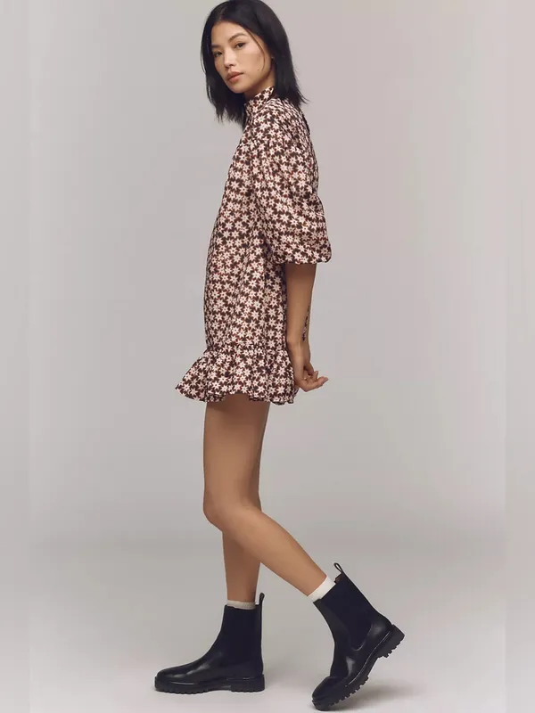 Anthropologie | Long-Sleeve Mock-Neck Swing Mini Dress, M - Image 3