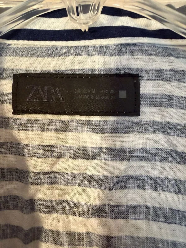 Zara Blue and White Striped Short Sleeve Button Up Shirt Size M - Image 2