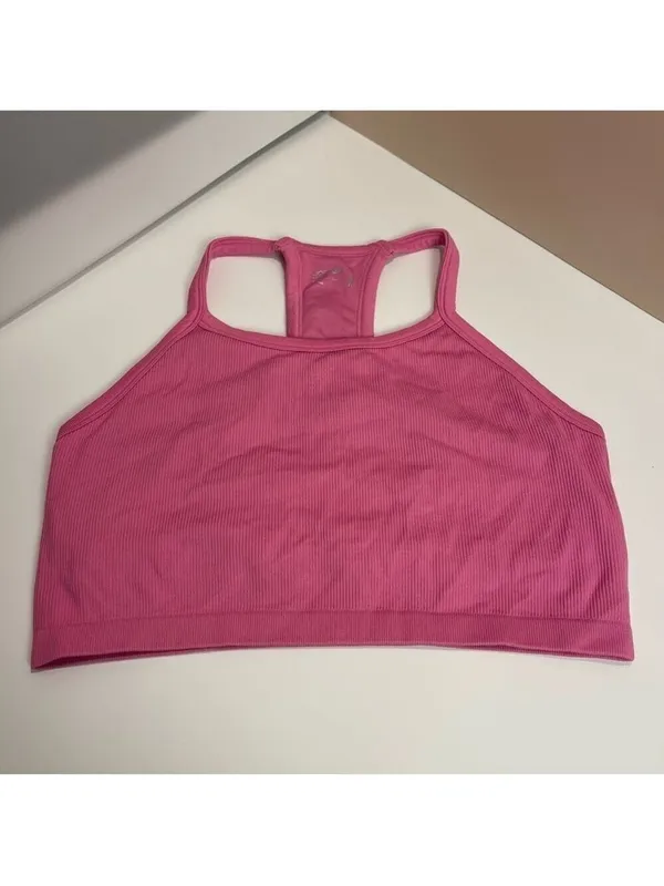 Jockey Pink Ribbed Sports Bra Size L Racerback Stretch Comfort Activewear - Image 2