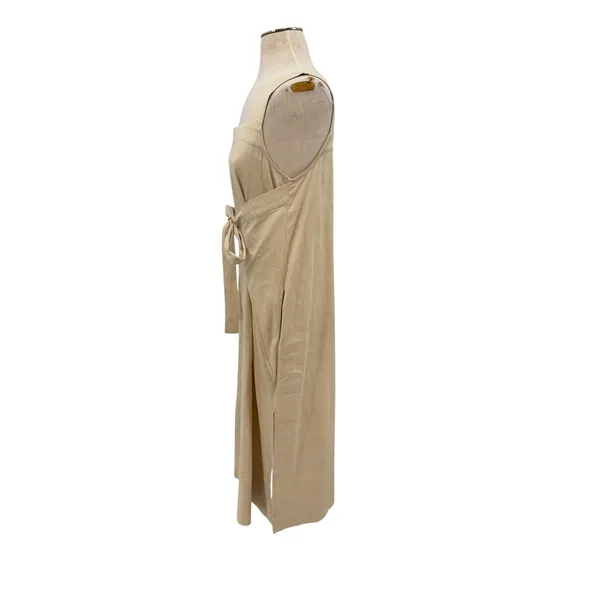 Cuyana Linen Blend Tie Front Square Neck Maxi Dress Beige Minimalist Size Small - Image 7