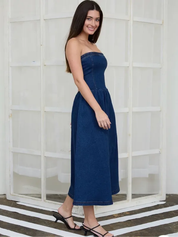 The Workshop Strapless Denim Midi Dress Dark Denim – Size Large - Image 2