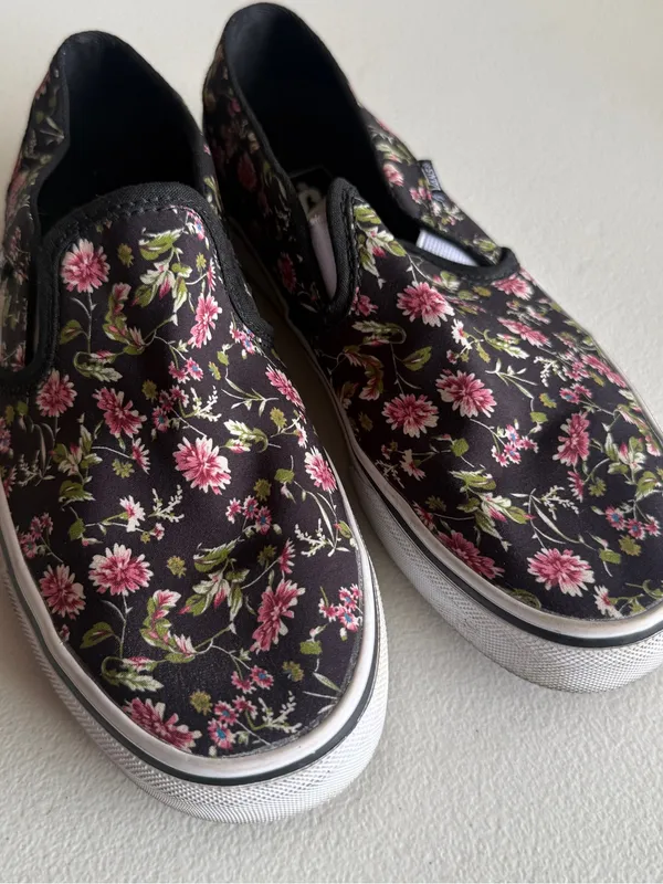 Vans Asher Dark Floral Slip-On Sneakers in Black Pink Floral Print Womens 7.5 - Image 2