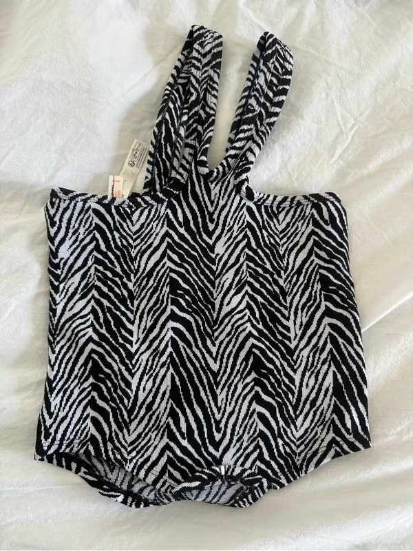 Free People Movement Flutter Kick Zebra Print Tank Top XS/S NWOT Black/White - Image 3