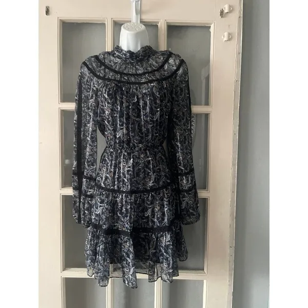 VERONICA BEARD Rahla Crochet-Trimmed Paisley Metallic Mini Dress - Image 12