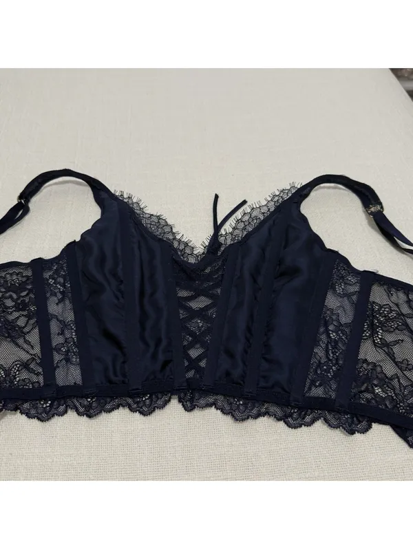 Victoria’s Secret Dream Angels Blue Embroidered Corset Look Bustier Top Sz XS - Image 5