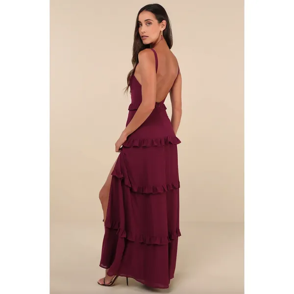 NEW Lulus Sincerely Poised Plum Backless Bustier Tiered Maxi Dress Size XXL HOCO - Image 3