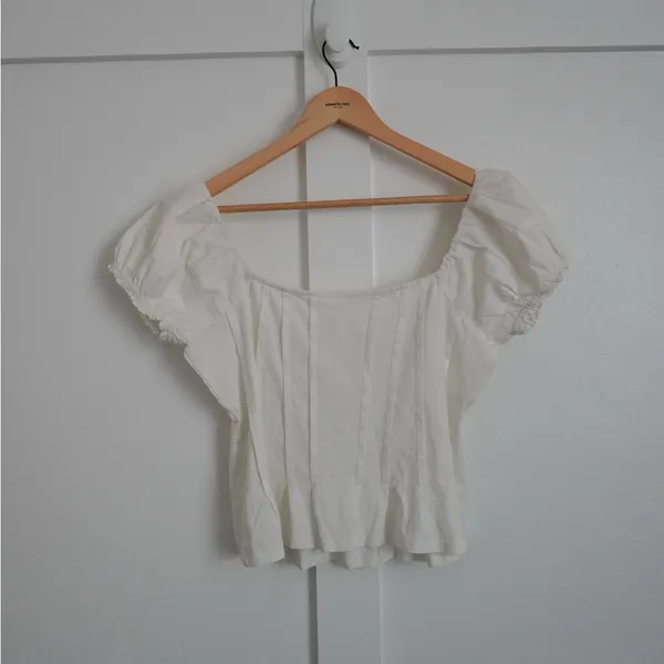 Anthropologie White Puff Sleeve Blouse - Image 3