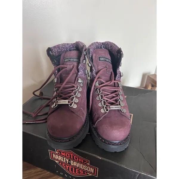 Harley-Davidson Akers Burgundy Leather Hiking‎ Boots D84550 Womens Size 5 Boxed - Image 5