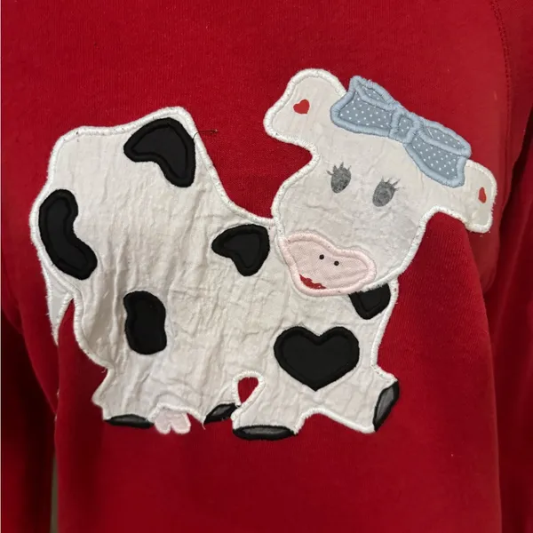 Vintage Kawaii Cow Graphic‎ Fleece Sweatshirt Collared L Cottagecore - Image 4