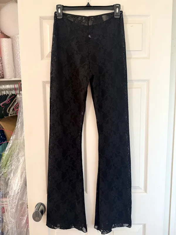 Los Angeles Apparel Black Floral Lace Flare Pants Leggings - Image 9