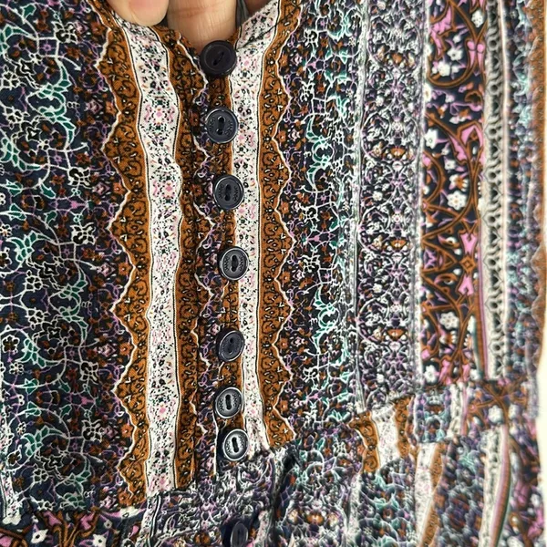 Jaase Midi Dress Button Up Purple Brown Fall Fairy Romantic Boho Prairie Peasant - Image 4