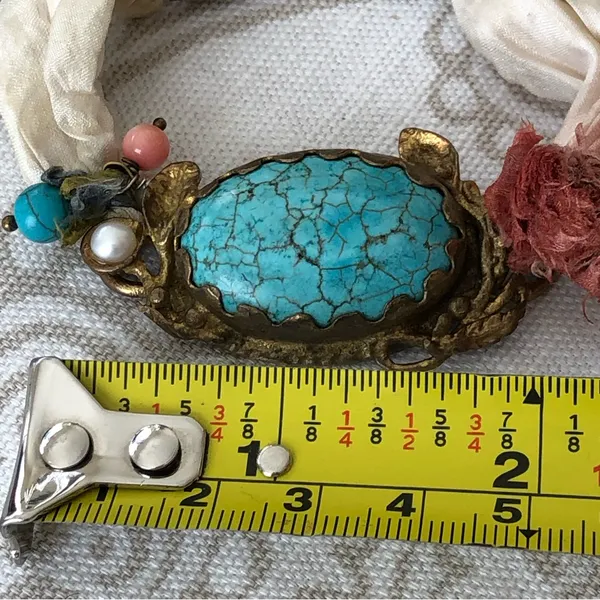 GYPSY Bohemian Turquoise /Brass/Silk Bracelet - Image 9