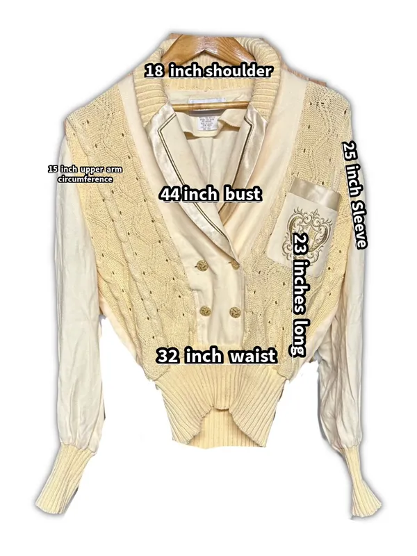 Side Effects Vintage 1990'S Yellow Cream Embroidered V Neck Pullover Sweater (M) - Image 13