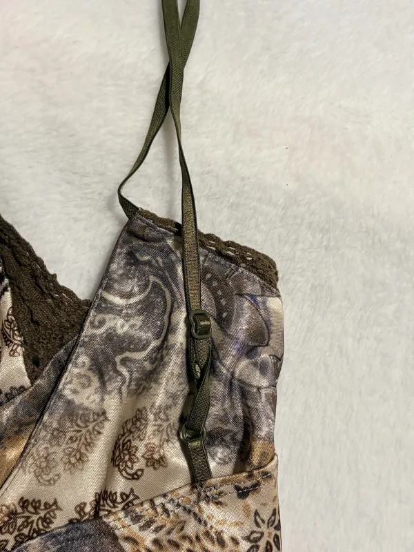 Xhilaration Y2K Vintage XL Satin Camisole Top Brown Paisley Print Lace - Image 6