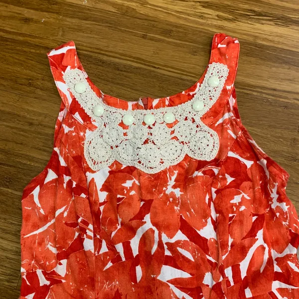 Cato Floral Print Dress Womens‎ 12 White Crochet Neck Sleeveless Casual Orange - Image 2