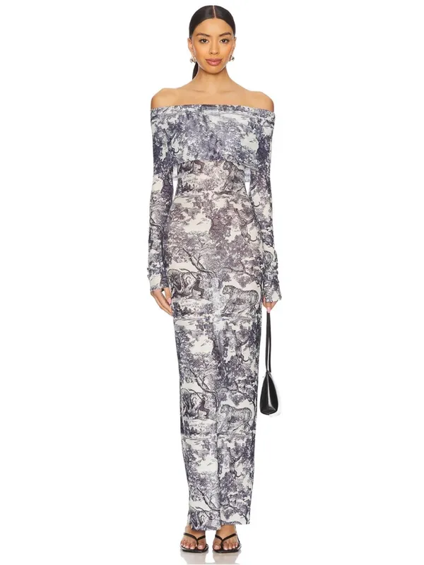 Superdown Karasi Maxi Dress in Toile Navy - Image 2