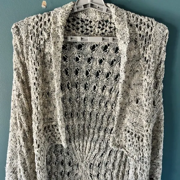 Soft Surroundings 4X Open Knit Beige Duster Cardigan Long Sleeve One Button Boho - Image 3