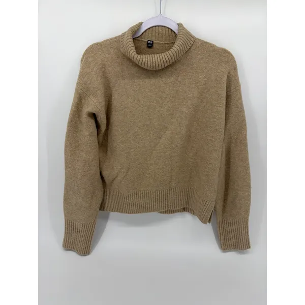 Uniqlo Womens Sweater‎ Tan Beige Wool Blend Turtleneck Souffle Yarn Small - Image 2