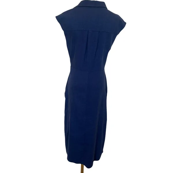 Area Stars Blue Midi Shirt Dress SMALL Career Work Linen Cotton Designer $150 - Image 4