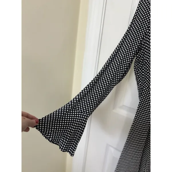 Zara Black White Polka Dot Bell Sleeve Mini Dress Tie Neck M Preppy LBD Cocktail - Image 2
