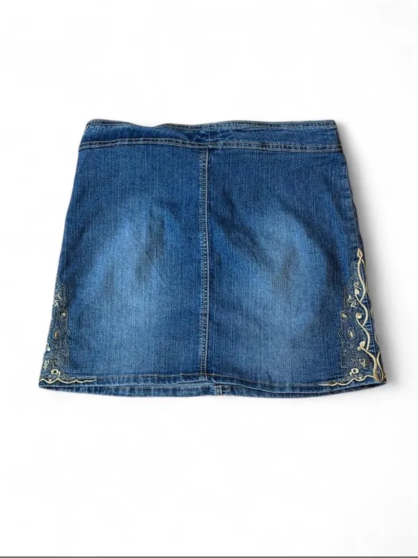 Route 66 Y2K Denim Mini Skirt Embroidered Belted Stretch Jean Skirt Size 10 - Image 4