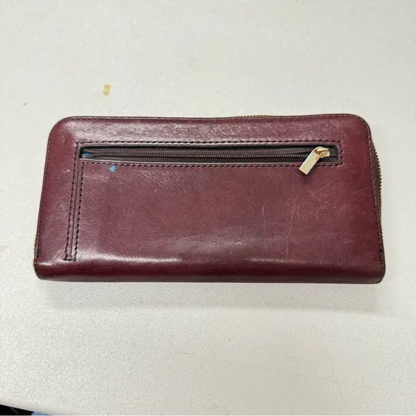 Fossil Burgundy Leather Full Zip Wallet Damaged Vintage - Image 3