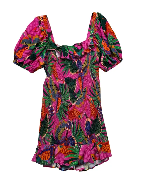 Farm Rio size large painted toucans Vibrant Tropical Puff-Sleeve Mini Dress - Image 12