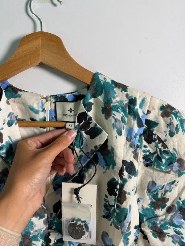 Tuckernuck Blue‎ Blooms Linen Maxi Dress Size XS Floral Coastal Vacation - Image 16