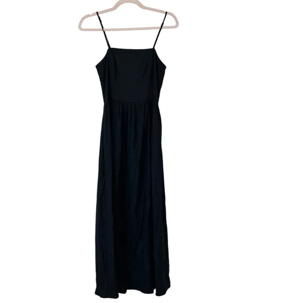 Stillwater Black Linen Blend Midi‎ Dress Small Spaghetti Strap Boho Casual - Image 2