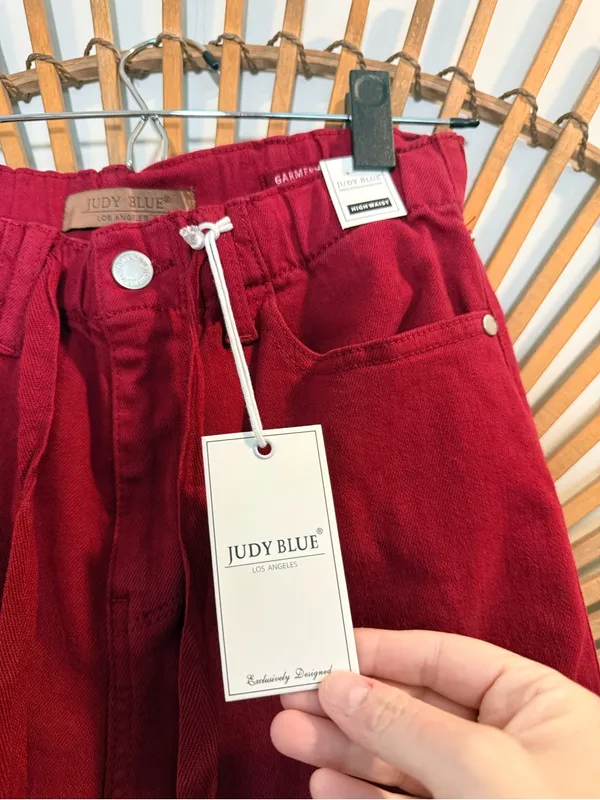 Judy Blue Garmet Dyed Deep Red Boyfriend/ Jogger Jeans Drawstring Waist NWT Fall - Image 4