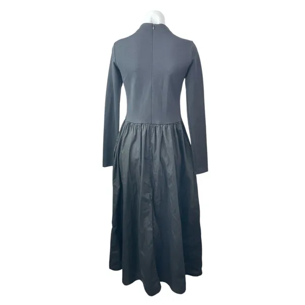Marcella Women's Black Long Sleeve Mock Neck Pleated Fit & Flare Maxi Dress Sz M - Image 4
