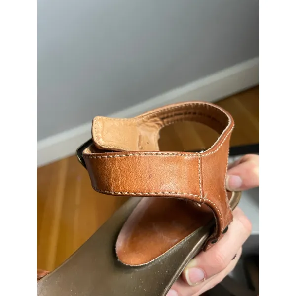 H&M Chunky Brown Leather Heeled Snadals Block heel Boho Indie size 5 Festival - Image 10