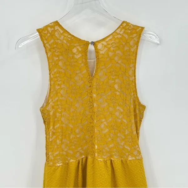 Anthropologie Maeve mustard yellow dress lace overlay sleeveless fit & flare M - Image 7