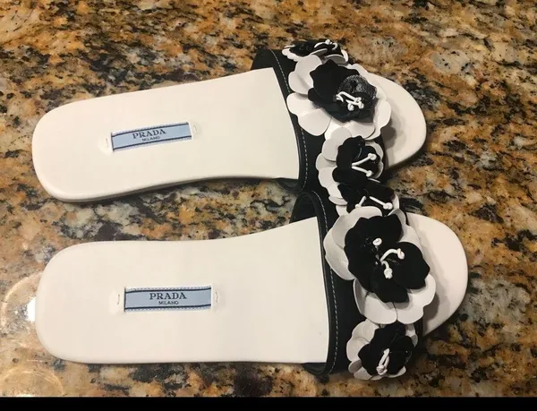 Prada Floral Leather Slides Sz7 - Image 3