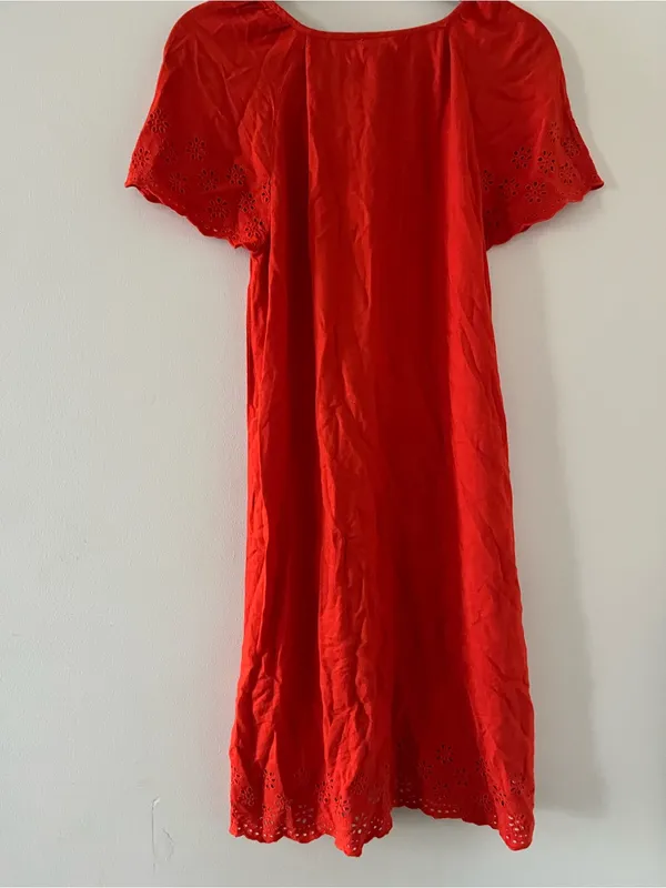 Old Navy Rust Orange Linen Blend Eyelet Midi Dress Small Cottagecore Coastal - Image 7