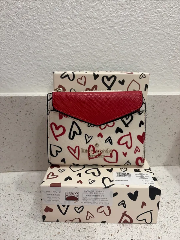 Kate Spade Staci Scribble Hearts Small Wallet Card Case Set W/Box KA629 New - Image 3
