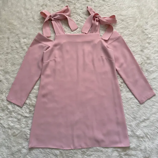Amanda Uprichard Dress Cold Shoulder Bow Tie Long Sleeve Mini Pale Pink P - Image 3