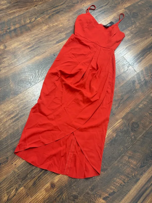 Lulus Maxi Dress Women's S Red Pleated Spaghetti Strap High Low Back Zip NWT - Image 4
